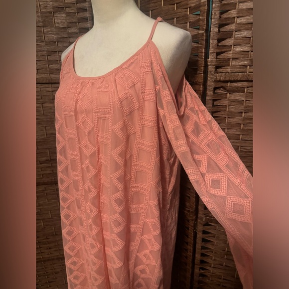 xhilaration Cold Shoulder Dress Peach Tunic XL Lining w/overlay Spring Summer - Picture 5 of 10